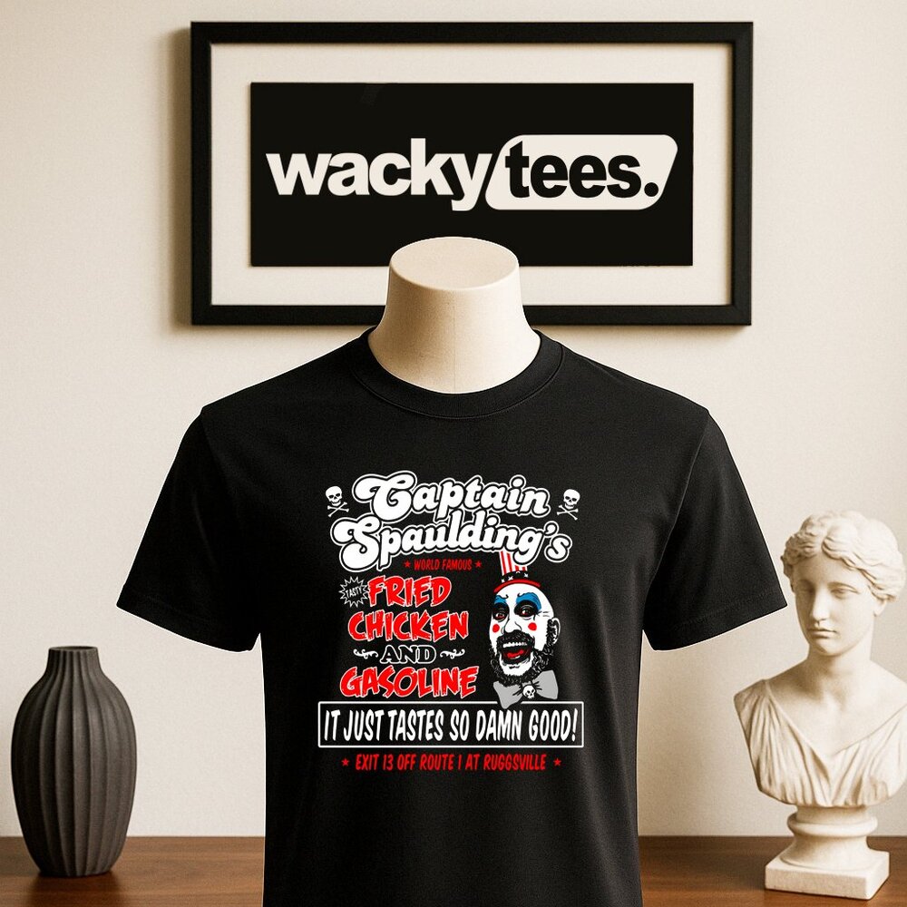 Captain Spauldings Fried Chicken and Gasoline Horror Graphic Tee Shirt
